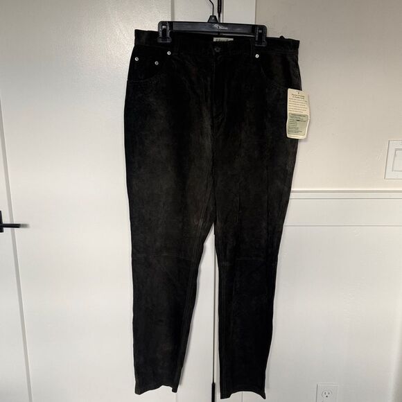 St. John's Bay VINTAGE Dark Olive Green Suede Leather Pants Washable Size 18 NWT
